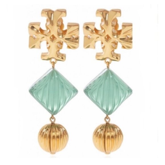 Tory Burch Gold & Green Earrings & Necklace Set Sparkle Like a Fancy Leprechaun - Picture 9 of 9